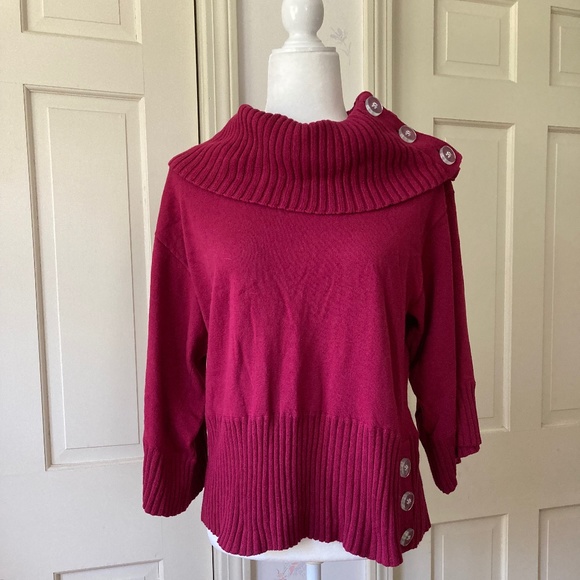 Cotton Cowl Sweater with Button Accents - Picture 1 of 5